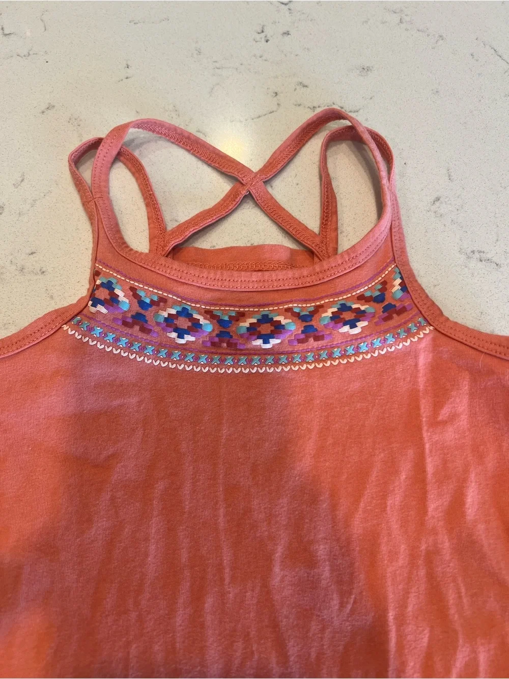 Oshkosh Girls' Coral Tank Top with Embroidered Aztec print on front - 4